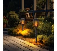 Lampe solaire enfichable effet feu, lampe solaire d'extérieur noire, piquet de terre, perforations décoratives, LED blanc chaud, DxH 9,5x49,5 cm, lot de 2