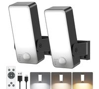 Lampe d'extérieur - Lot de 2 appliques murales LED - Détecteur de mouvement - Batterie 10 000 mAh - Télécommande - 3 modes, 3 couleurs de lumière - Intensité réglable - Indice d'étanchéité IP65