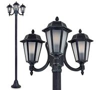 Lampe d'extérieur NATAL Frost, candélabre au look antique, fonte d'aluminium en noir/vert avec vitres en verre dépoli, lampe d'allée à 3 branches 210cm, lampe de jardin rétro, E27, IP44, sans ampoules