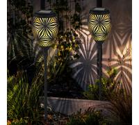 Lampe d'extérieur noire, lampe à brancher, lampe solaire, éclairage de chemin, piquet de sol, poinçonnage décoratif, 1x LED, DxH 11x58 cm, lot de 2