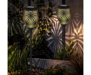 Lampe d'extérieur noire, lampe à brancher, lampe solaire, éclairage de chemin, piquet de sol, poinçonnage décoratif, 1x LED, DxH 11x58 cm, lot de 2