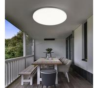 Plafonnier extérieur jardin balcon rond blanc argent IP54, plastique, 1x LED blanc chaud, DxH 33x5,6 cm