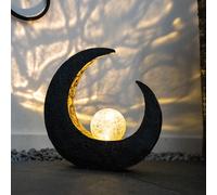 Lampe solaire extérieure Croissant de lune Jardin Lampe solaire sur pied Batterie noire Boule, plastique brun, LED, l x h 9 x 30,5 cm