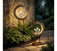 Lampe solaire de jardin aspect bois, décoration de jardin, lampe solaire lune pour l'extérieur, branche argentée, LED 3000K blanc chaud, LxH 24x52 cm, lot de 2