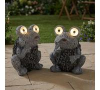 Lampe solaire Grenouille grise Figure solaire Grenouille Lampe d'extérieur aspect pierre solaire, batterie IP44, LED 2x 0,06 Watt, LxlxH 17x14x21 cm, set de 2 pièces