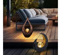 Lampe solaire Croissant de lune Sculpture Lampe solaire d'extérieur Décoration de jardin Lampe solaire, boule aspect verre brisé, ampoule LED, lot de 2