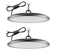 Lampe Eclairage Atelier 200W 2 Pièce,6500K Blanc Froid UFO Lampe Atelier avec 50cm Chaine,20000LM Super Brillant Plafonnier LED Garage,IP65 Étanche Éclairage de Plafond pour Garage Entrepôt Usine