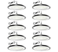 Lampe Eclairage Atelier 300W 10 Pièce,6500K Blanc Froid UFO Lampe Atelier avec 50cm Chaine,30000LM Super Brillant Plafonnier LED Garage,IP65 Étanche Éclairage de Plafond pour Garage Entrepôt Usine