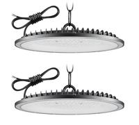 Lampe Eclairage Atelier 300W 2 Pièce,6500K Blanc Froid UFO Lampe Atelier avec 50cm Chaine,30000LM Super Brillant Plafonnier LED Garage,IP65 Étanche Éclairage de Plafond pour Garage Entrepôt Usine