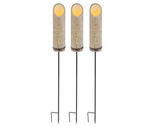 Lampe enfichable bambou Lampe solaire piquet de terre Lampe bambou solaire, décor découpé, vert, LED blanc chaud, DxH 12x79,5 cm, set de 3 pièces