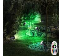 Lampe enfichable d'extérieur orientable lumière extérieure piquet jardin lampe enfichable terrasse extérieure, télécommande dimmable, noir, 1x LED RGB 3,5W 290Lm, DxH 9,5x33,5 cm, lot de 2