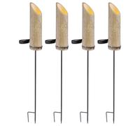 Lampe enfichable en bambou Lampe solaire à piquet Lampe solaire en bambou, décor découpé, vert, LED blanc chaud, DxH 12x79,5 cm, set de 4 pièces