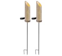 Lampe enfichable en bambou Lampe solaire à piquet Lampe solaire en bambou, décor découpé, vert, LED blanc chaud, DxH 12x79,5 cm, lot de 2