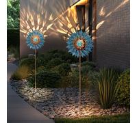 Lampe Éolienne Solaire de Jardin Décorative Bleu Or LED Hauteur 92 CM