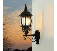Lampe extérieure avec détecteur de mouvement Verre Aluminium Noir IP23 Maison Cour H : 54 cm E27 Rustique Applique extérieure Lanterne de jardin