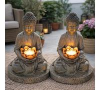 Lampe solaire Bouddha Lampe solaire Figure de jardin Feng Shui Bouddha solaire aspect pierre, ampoules LED, DxH 18x28 cm, lot de 2