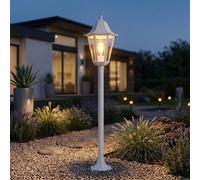 Lampadaire extérieur Lanterne LED Lampe d'allée Lampe de jardin blanche Lampe de terrasse Lampe sur pied, aluminium verre, 11W 1055lm blanc chaud, DxH 23,5 x 120 cm