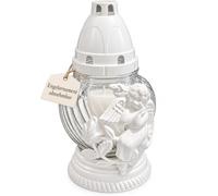 Lampe funéraire avec bougie, lanterne funéraire en verre avec ange blanc, décoration d'ange amovible, lumière commémorative avec bougie remplaçable pour cimetière et extérieur