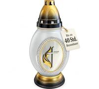 Lampe funéraire avec bougie - Lanterne funéraire en verre avec croix - 29 cm - Jusqu'à 40 heures de combustion - Avec insert en paraffine interchangeable - Pour cimetière et tombe