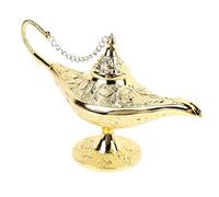 Lampe Génie Aladdin, Lampe Magique Aladdin Légende Vintage, Lumière de Souhait Sculptée en Métal pour la Maison, la Fête de Mariage, Décoration de Table, Accessoire Délicat (Gold)