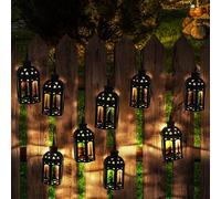 Guirlande lumineuse LED lampe solaire d'extérieur décoration de balcon en forme de lanterne, plastique noir, 10x LED blanc chaud, L 200 cm, terrasse, NINO 69031008