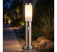 Lampadaire, lampe d'extérieur, lampadaire, lampadaire, lampadaire, jardin, terrasse, détecteur de mouvement IP44, acier inoxydable argent opale, 1x douille E27, DxH 7,6x45