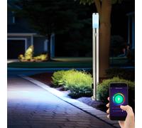Lampadaire avec détecteur de mouvement lampadaire extérieur douilles de lumière en acier inoxydable, contrôle par application CCT dimmable, Smart RGB LED 8,5W 806Lm, DxH 7,6x110 cm