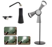 Lampe LED 3en1 : Lampe de Bureau LED + Applique Murale + Lampe Torche - Fixation Magnétique - Tête Orientable 360° - Batterie Rechargeable USB - 3 Niveaux de Luminosité - Contrôle Tactile - Noir
