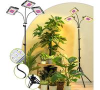 Lampe LED à spectre complet à 3 têtes avec pied, lampes de culture de 30 W à intensité variable pour plantes d'intérieur, hauteur réglable de 60 à 160 cm avec minuterie automatique marche/arrêt