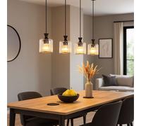 Lampe LED à suspendre à 4 flammes en cristal Lampe à suspendre de salle à manger noire, métal, 4x E27 LED blanc chaud, LxlxH 86x13x120 cm