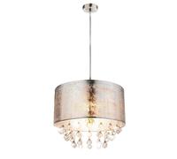 Lampe LED à suspendre Abat-jour textile Lampe à suspendre Cristaux argent Lampe de table à manger Tissu, nickel mat, transparent, 7W 630 lm blanc chaud, DxH 40x140 cm