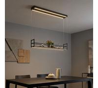 Lampe LED à suspendre Étagère Étagère Mémoire Épices 3 niveaux réglable Lampe de salle à manger, métal noir, 1x 40W 1220lm blanc chaud, LxlxH 103,6 x 17,1 x 60-120 cm