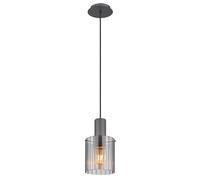 Lampe LED à suspendre Lampe à suspendre de salon 1 flamme verre fumé, métal gris, 1x 7W 630lm blanc chaud, DxH 18x120 cm