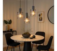 Lampe LED à suspendre Lampe à suspendre de salon 3 flammes verre fumé, métal gris, 3x 8W 806lm blanc chaud, DxH 48x150 cm