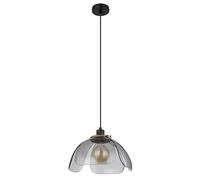 Lampe LED à suspendre Lampe de salon Lampe de table de cuisine, métal noir verre fumé, abat-jour en verre en forme de fleur, E27 filament LED, D 34 cm