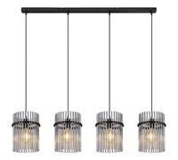 Lampe LED à suspendre Lampe de table noire 4 flammes verre fumé, métal noir, 4x E27 filament LED blanc chaud, LxlxH 110x20x140 cm