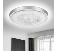 Lampe LED avec ventilateur de plafond - Plafonnier avec ventilateur - Température de couleur 3000–6500 K - 6 niveaux d'intensité - Intensité variable - Abat-jour en cristal - Télécommande murale - Bla
