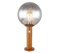Lampe LED de socle avec détecteur de mouvement Lampe de socle extérieure Lampe de jardin avec détecteur de mouvement, alu aspect bois Boule de verre, aspect bulle, 7W 806lm blanc chaud, DxH 25x50 cm