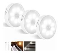 Lampe Led Détecteur de mouvement, Lot de 3, Veilleuse Led, Sans fil Rechargeable Usb-Induction bicolore (lumière blanche + lumière