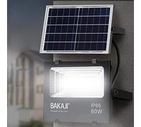 Lampe LED d'extérieur 60W avec panneau solaire ultra-lumineuse blanche 6000K 600 lm phare avec fonction minuterie télécommandée et capteur crépusculaire projecteurs économie d'énergie IP65 (60W)