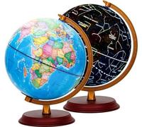 Lampe LED globe terrestre avec socle en bois de 20 cm pour la maison ou l'école
