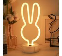 Lampe LED néon blanche chaude en forme de lapin, signes néon, lampe LED néon en forme de lapin avec support, décorations artistiques, éclairage de nuit alimenté par batterie/USB pour chambre, fête