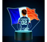 Lampe LED Personnalisée Joueur de Football avec Drapeau National, Nom et Numéro de Maillot, 16 Millions de Couleurs, Cadeau pour Garçons et Adolescents