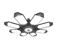 Lampe LED pour garage, 260 W, 26 000 lm, 6 500 K, déformable (lot de 1) | Plafonnier avec 8 + 1 panneaux réglables super lumineux E26/E27 pour entrepôt, cave, grange, atelier, grenier