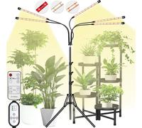 Lampe LED pour plantes à spectre complet, intensité réglable, 3 modes d'éclairage, avec pied réglable en hauteur et minuterie, lampe de croissance pour plantes d'intérieur, 5 tubes lumineux