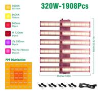 Lampe LED pour plantes - Lampe de culture à spectre complet 320 W - PPFD élevé - Intensité réglable par bouton rotatif - 110–240 V CA - Pour la culture en intérieur - Changement de couleur