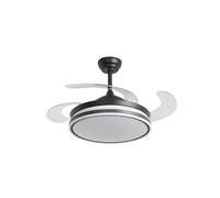 Lampe LED Rétractable Ventilateur plafond avec Télécommande Ganuwa Noir 107 cm