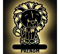 Lampe Led USB Murale En Bois Gravé - Veilleuse Déco Lion Avec Prénom Personnalisé Pour Garçons Et Filles - Idée De Cadeau Pour Anniversaires, Baptêmes, Naissance - Couleur Au Choix