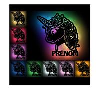 Lampe Licorne Led USB Murale En Bois Gravé avec changement de couleur - Veilleuse Déco Avec Prénom Personnalisé Pour Garçons Et Filles - Idée De Cadeau Pour Anniversaires, Baptêmes, Naissance