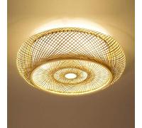 Lampe Lumineuse Lustre en Bambou Lustre Circulaire Tissé À La Main Plafonnier en Bambou Nordique Moderne LED Lustre À La Main Lanterne en Bois Massif Ventouse E27 Art Créatif Éclairage Chambre